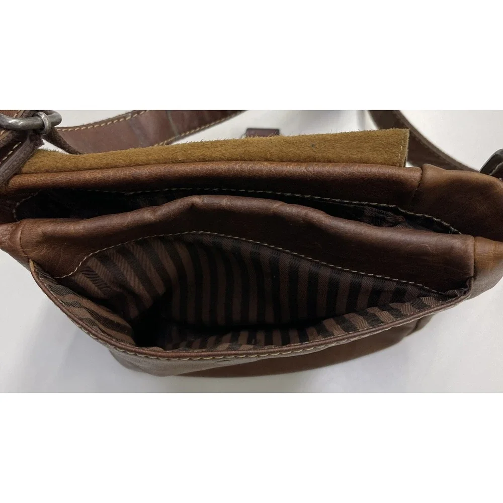 JACK‎ GEORGES Brown Distressed Leather Saddlebag Crossbody Handbag Boho Purse